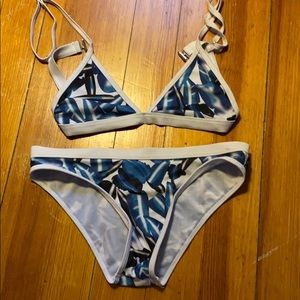 blue and white bikini set